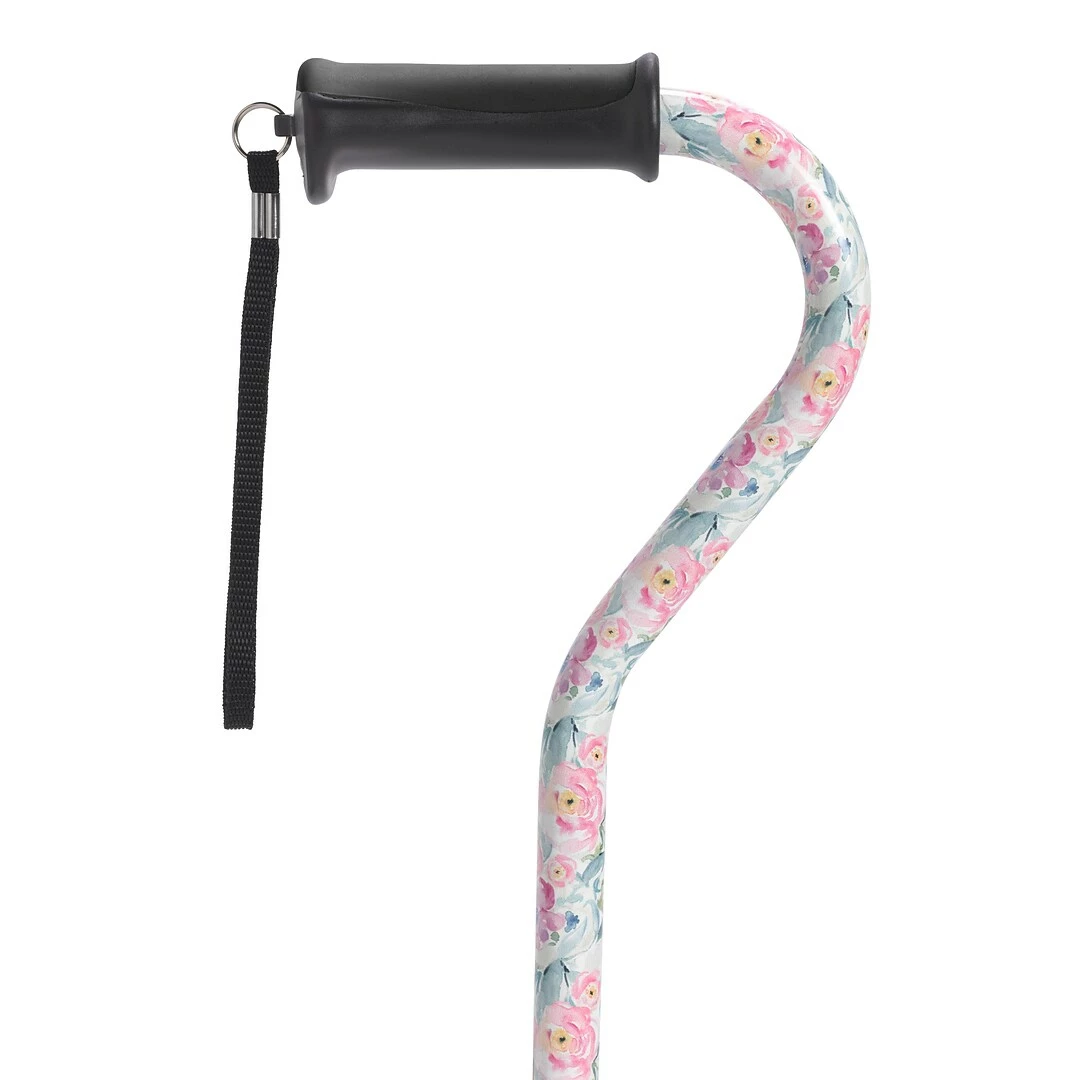 Drive Medical Adjustable Height Offset Handle Cane With Gel Hand Grip, Floral (RTL10372FL) - Image 2