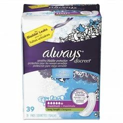 Always® Discreet Sensitive Bladder Protection Pads, Maximum, Extra Long, 39 Pads/Pack, 3 Packs/Carton