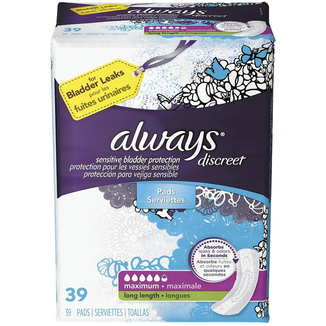Always® Discreet Sensitive Bladder Protection Pads, Maximum, Extra Long, 39 Pads/Pack, 3 Packs/Carton - Image 2
