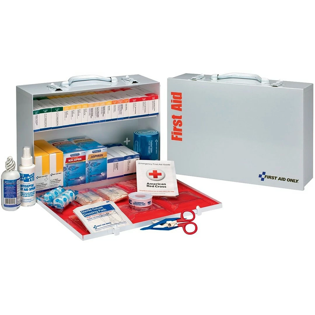 First Aid Only ANSI B+ Type I & II 2 Shelf Metal First Aid Cabinet With Medications, 75 People (90573)