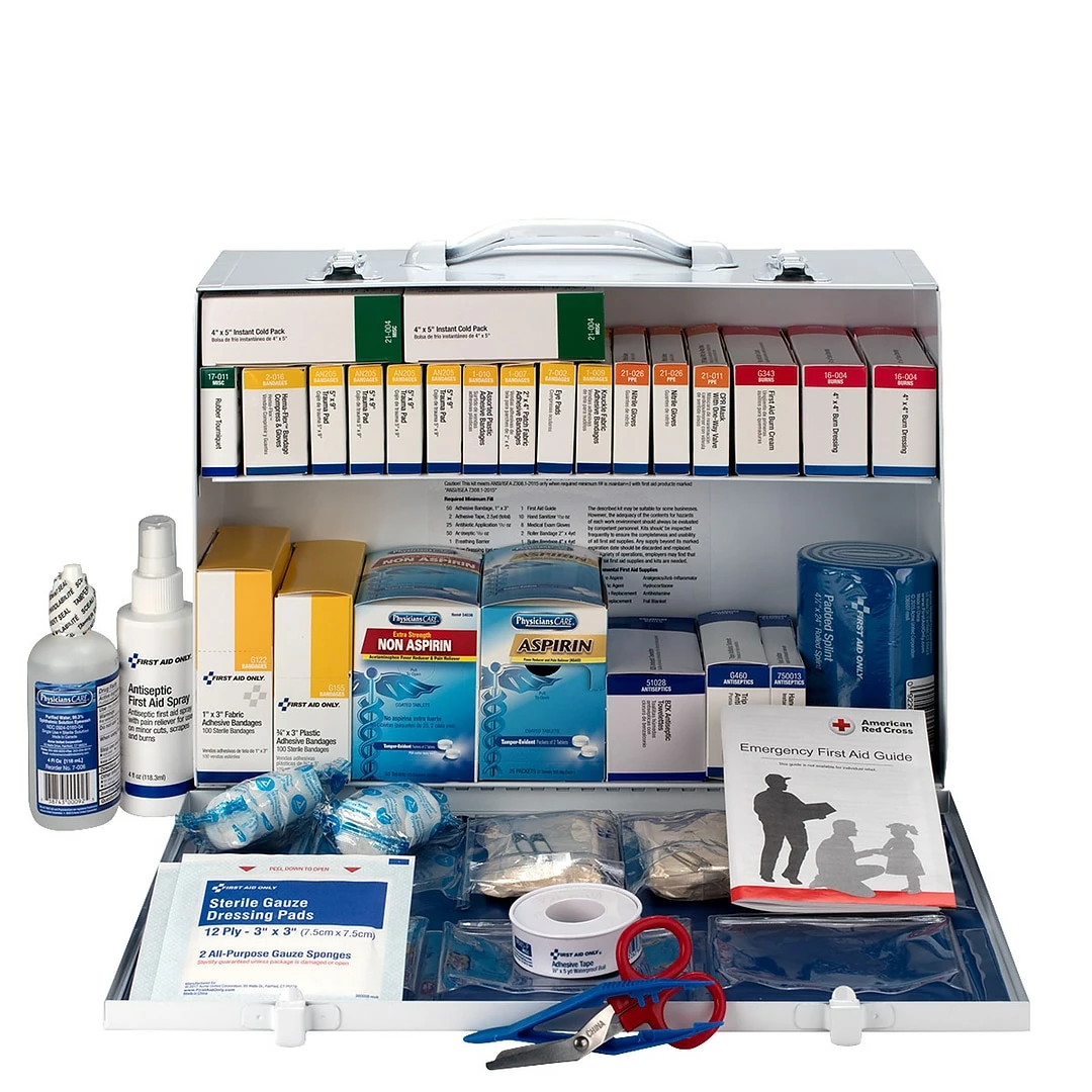 First Aid Only ANSI B+ Type I & II 2 Shelf Metal First Aid Cabinet With Medications, 75 People (90573) - Image 2