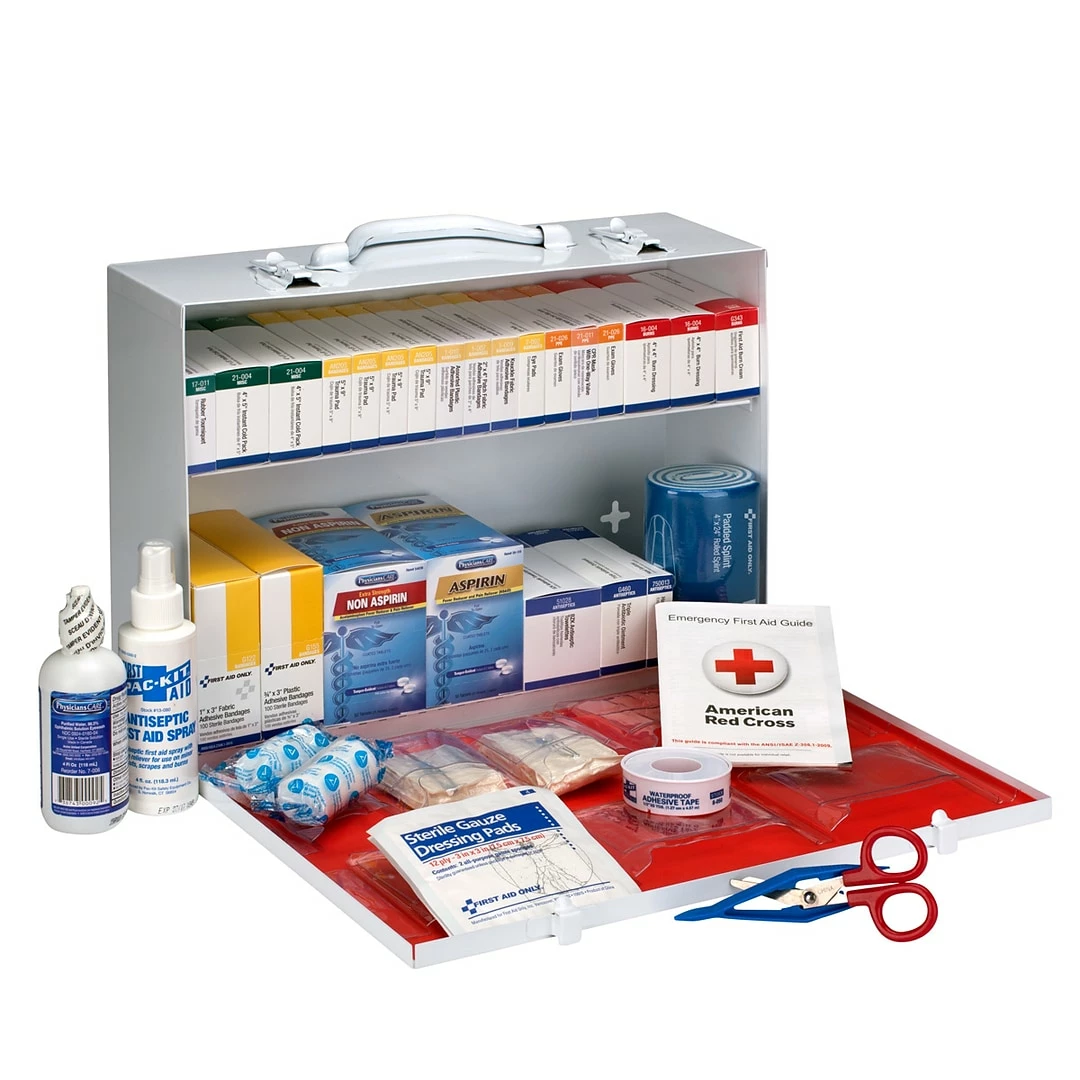 First Aid Only ANSI B+ Type I & II 2 Shelf Metal First Aid Cabinet With Medications, 75 People (90573) - Image 4