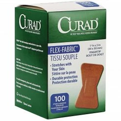 Curad® Flex-Fabric™ Adhesive Fingertip Bandages; Natural, 2"Lx1-1/2"W, 100 Bandages/Bx, 12 Bx/Case