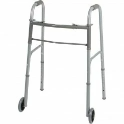 Medline Basic Two-button Folding Walkers, 5" Wheels, Adult, 32"-38" H, 4/CT (MDS86410W54B)