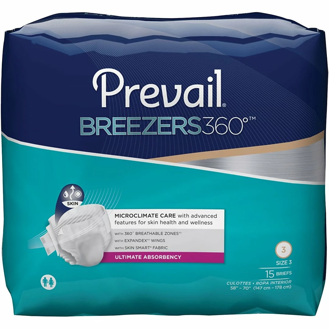Prevail® Breezers360™ Incontinence Briefs, Ultimate Absorbency, Size 3, 60/CT