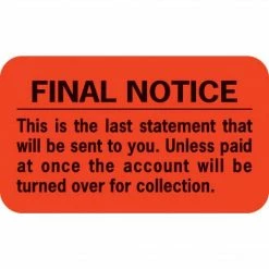 Medical Arts Press® Collection & Notice Collection Labels, Final Notice/Last Statement, Fl Red, 7/8x1-1/2", 250