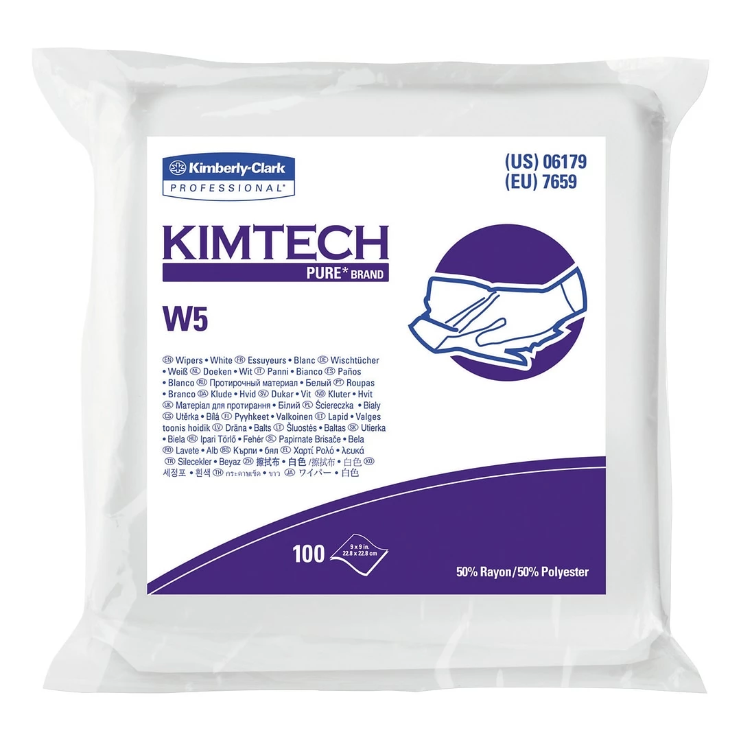 Kimtech⢠W5 Critical Task Wipers, Flat Double Bag, Spunlace, 9 X 9, White, 100/Pack, 5 Packs/Carton