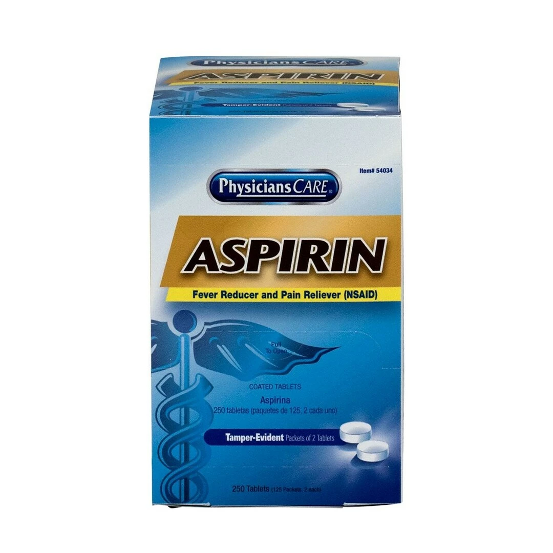 First Aid Only® PhysiciansCare® Aspirin, 2 Tablets/Packet, 125 Packets/Box (54034) - Image 2