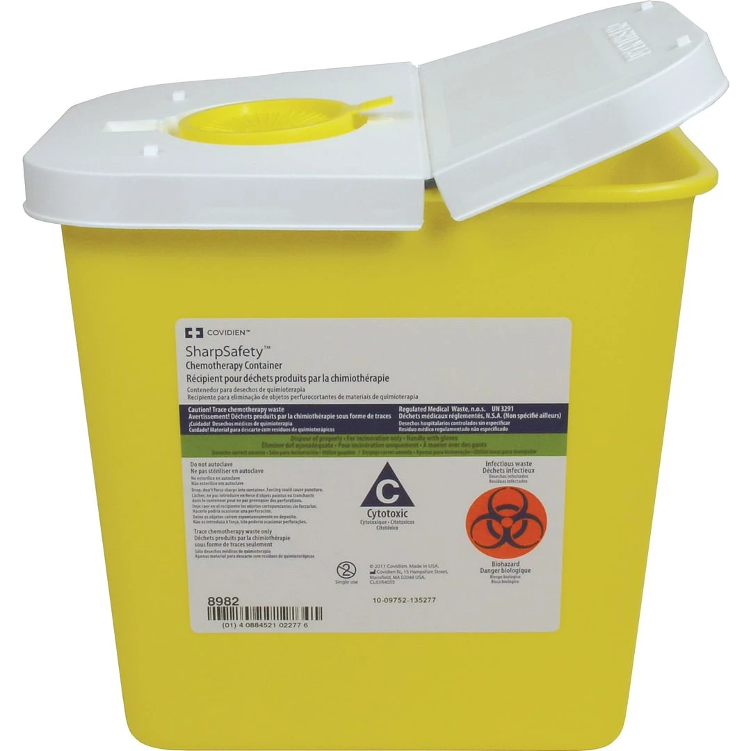 Unimed Chemotherapy Sharps Containers, 2 Gallon, Hinged Lid