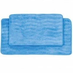 Lavish Home 20.2" X 32.2" Microfiber Foam & Polyurethane Bath Mat Set, Blue