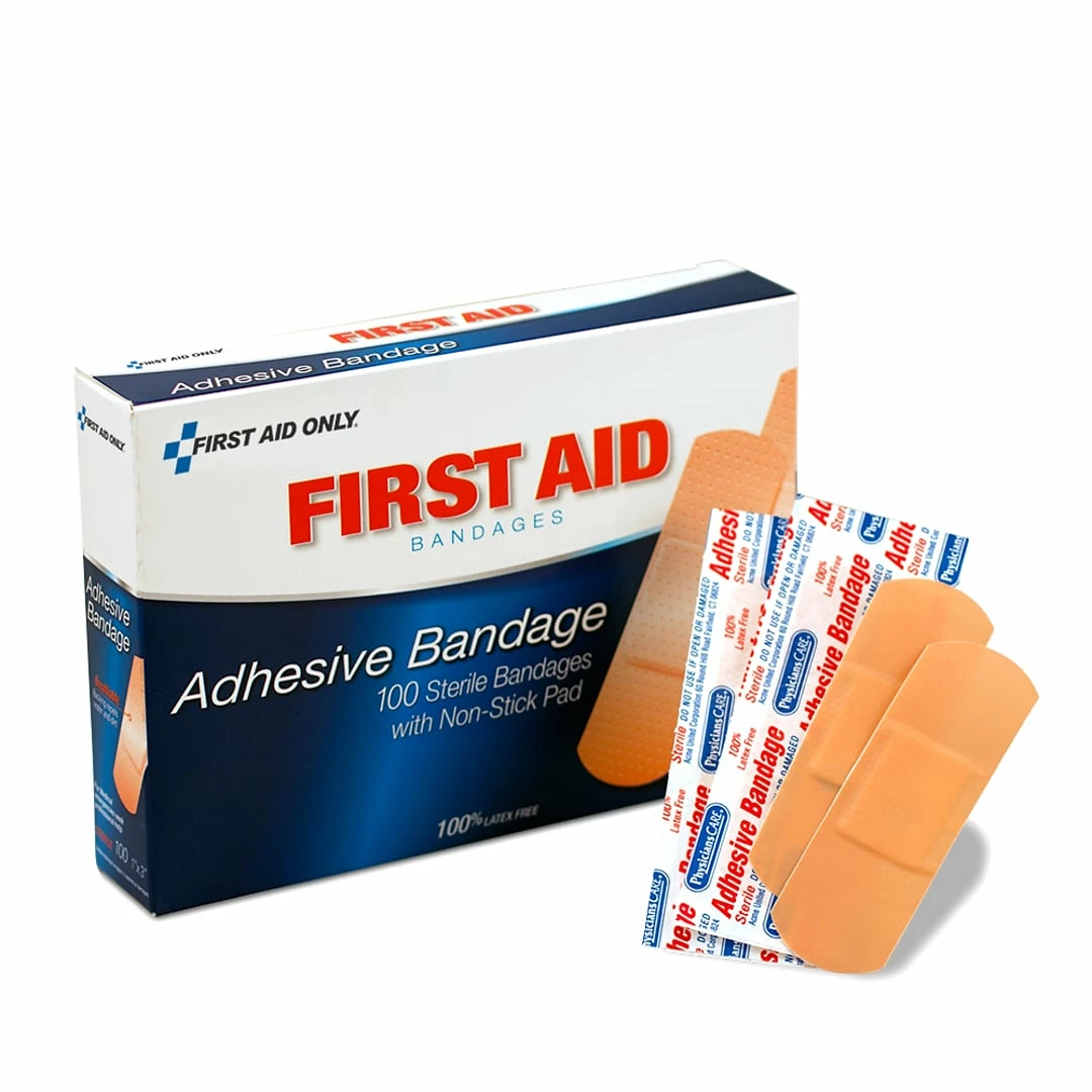First Aid Only 1"W X 3"L Adhesive Bandages, 100/Box (90097)