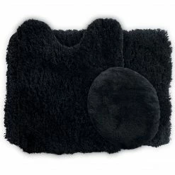 Lavish Home Bath Mat Rug Set; Polyester Fabric 24" X 19.5" Black