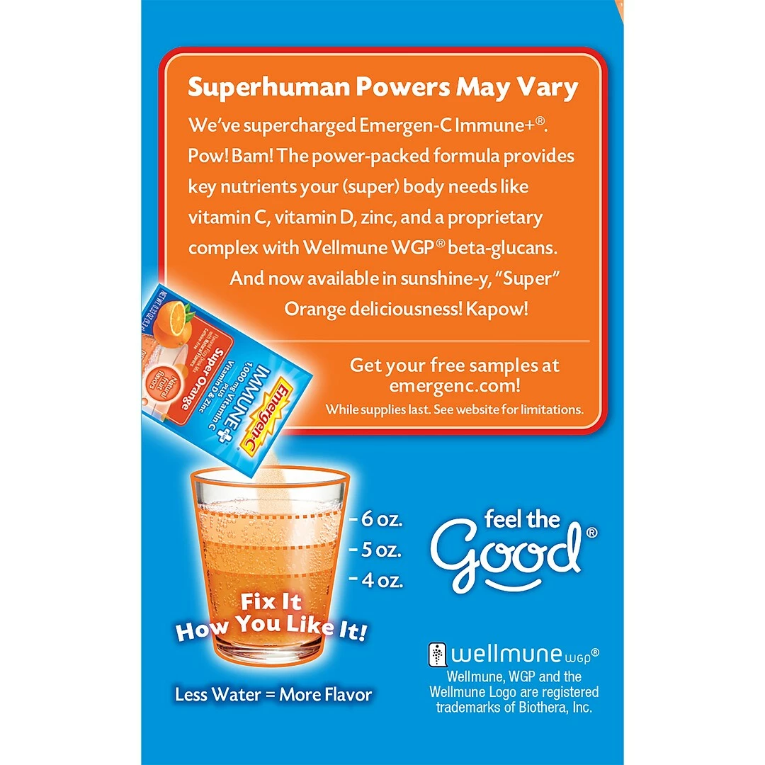 Emergen-C Immune Plus Vitamin C Supplement Powder, Super Orange, 30/Pack (F85898100042T) - Image 8