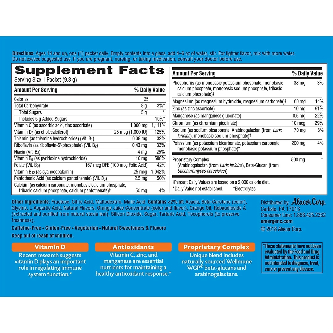 Emergen-C Immune Plus Vitamin C Supplement Powder, Super Orange, 30/Pack (F85898100042T) - Image 9