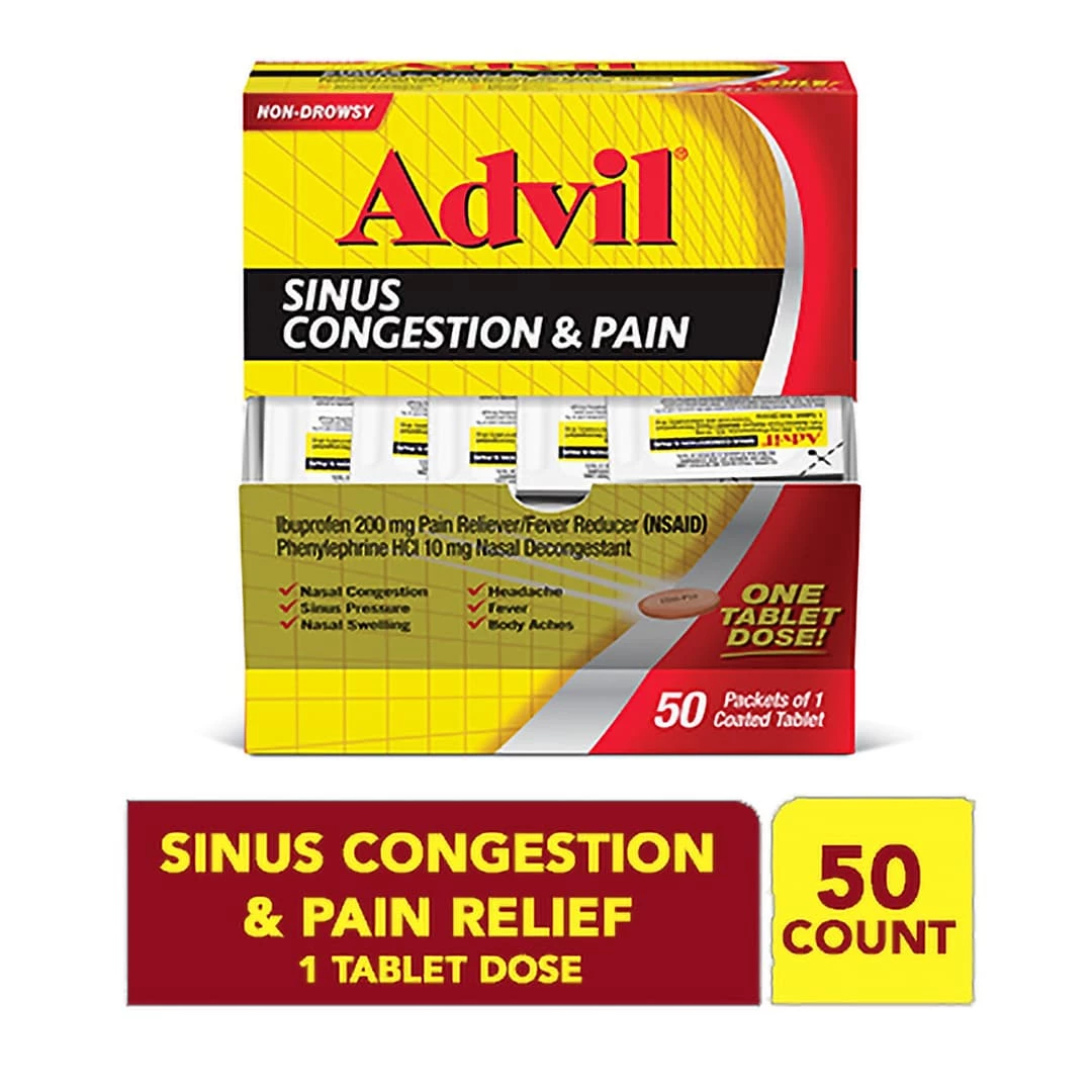 AdvilĀ® Sinus Congestion & Pain Relief, Pain & Fever Reducer, 1/Pack, 50/Box (019901) - Image 2