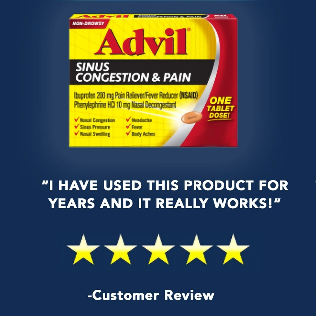 AdvilĀ® Sinus Congestion & Pain Relief, Pain & Fever Reducer, 1/Pack, 50/Box (019901) - Image 5