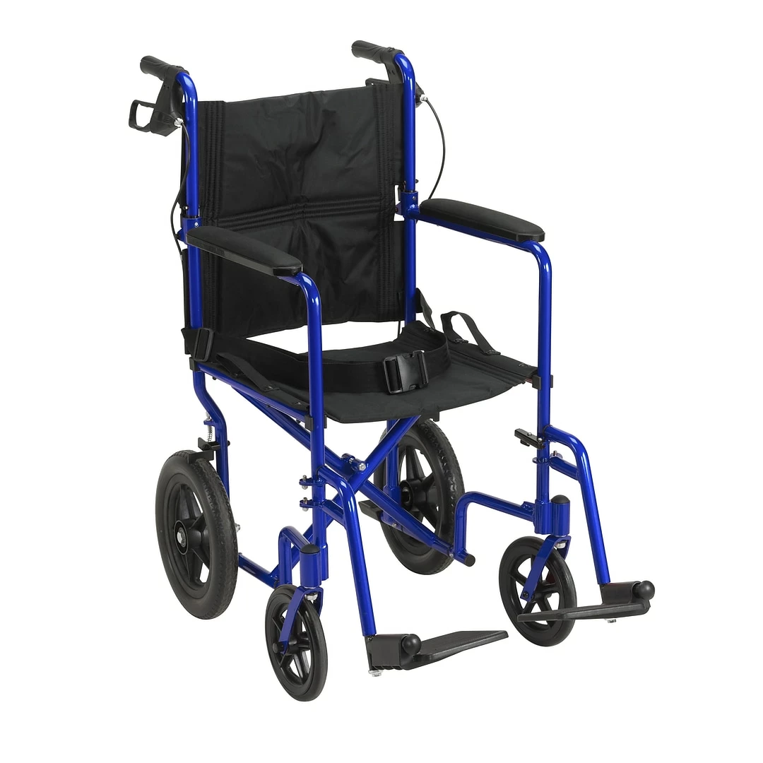 Drive Medical Lightweight Steel Transport Wheelchair Fixed Full Arms 19" Seat (TR39E-SV)