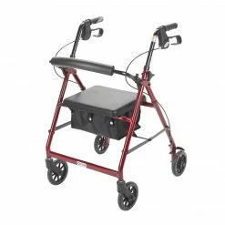 Drive Medical Rollator Rolling Walker With 6" Wheels Fold Up Removable Back Support And Padded Seat Red (R726RD)