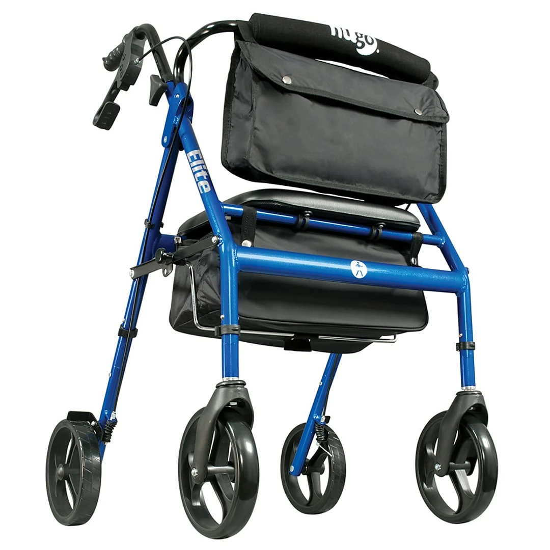Drive Medical Hugo Adjustable Folding Walker With 5" Wheels And Plastic Glides, Sapphire Blue (770-260)