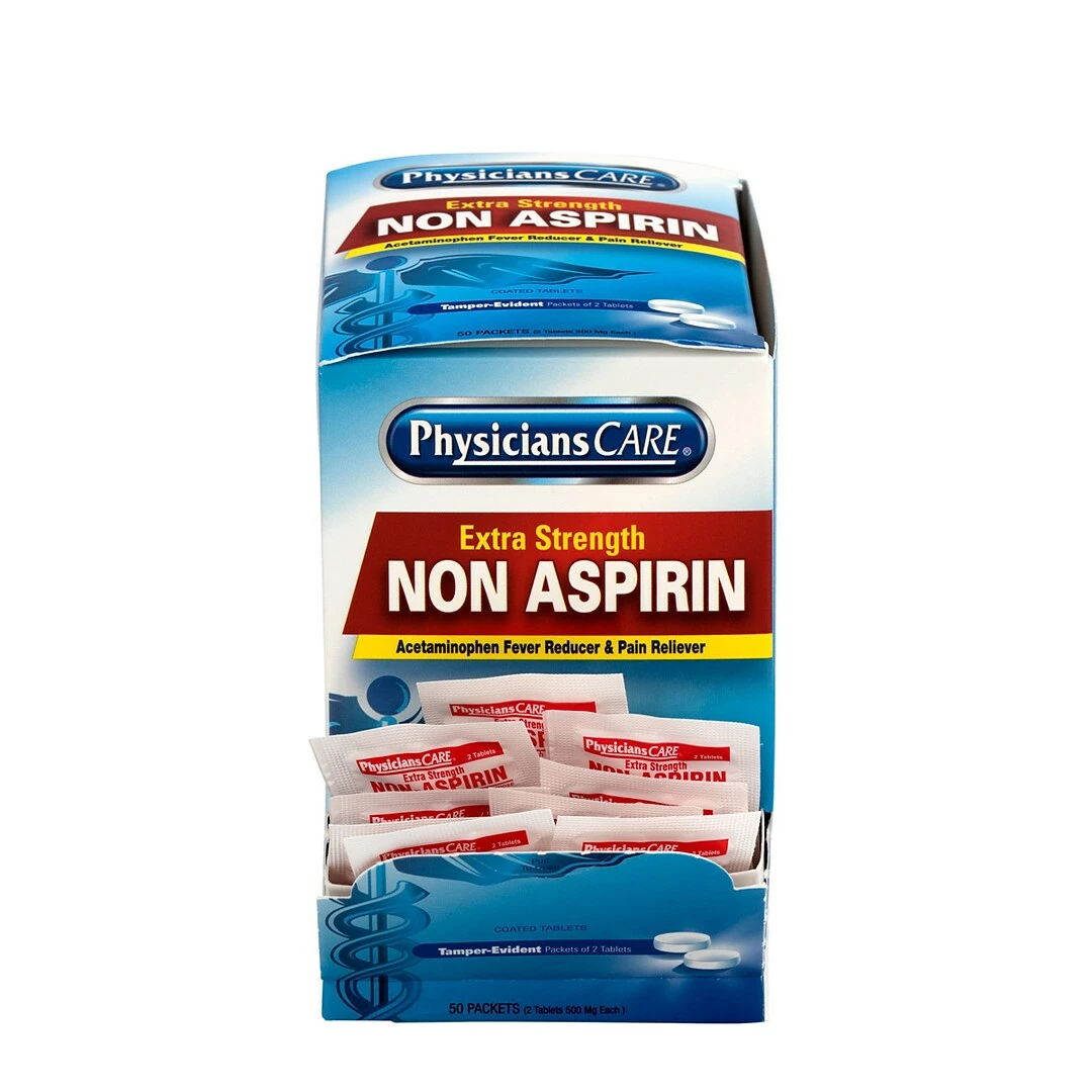 PhysiciansCare Physicians Care Non Aspirin 500mg Acetaminophen Pain Reliever, 2/Packet, 50 Packets/Box (90016) - Image 2