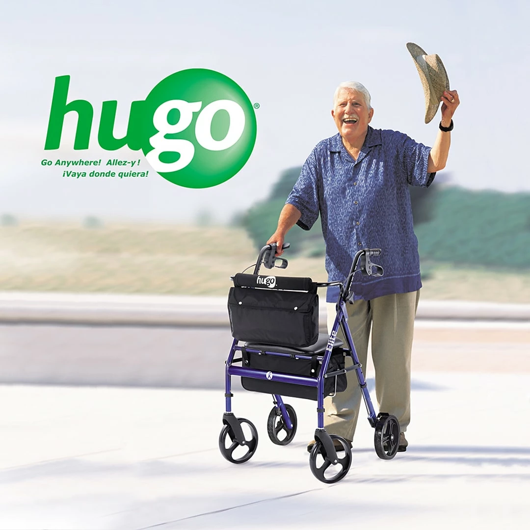 Drive Medical Hugo Adjustable Folding Walker With 5" Wheels And Plastic Glides, Sapphire Blue (770-260) - Image 5