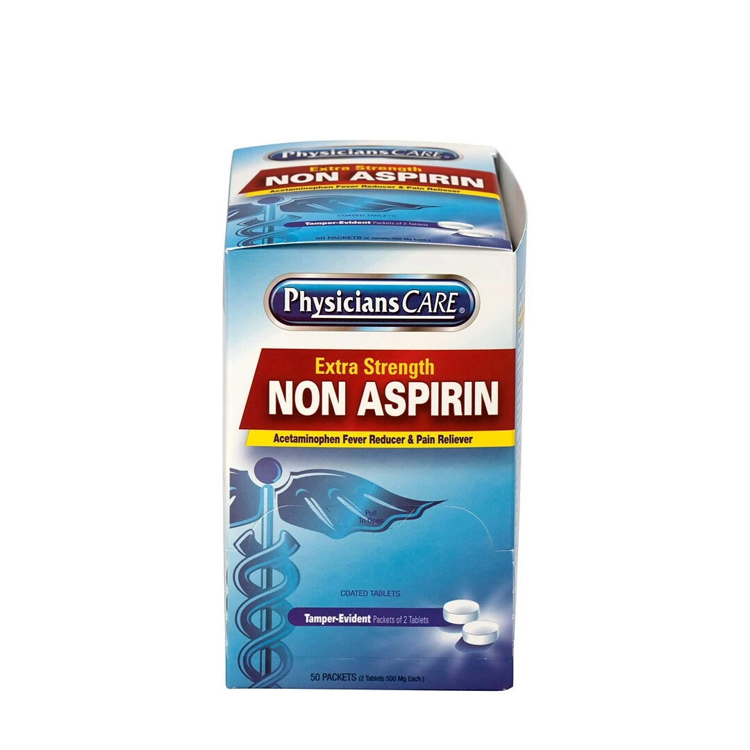PhysiciansCare Physicians Care Non Aspirin 500mg Acetaminophen Pain Reliever, 2/Packet, 50 Packets/Box (90016) - Image 3