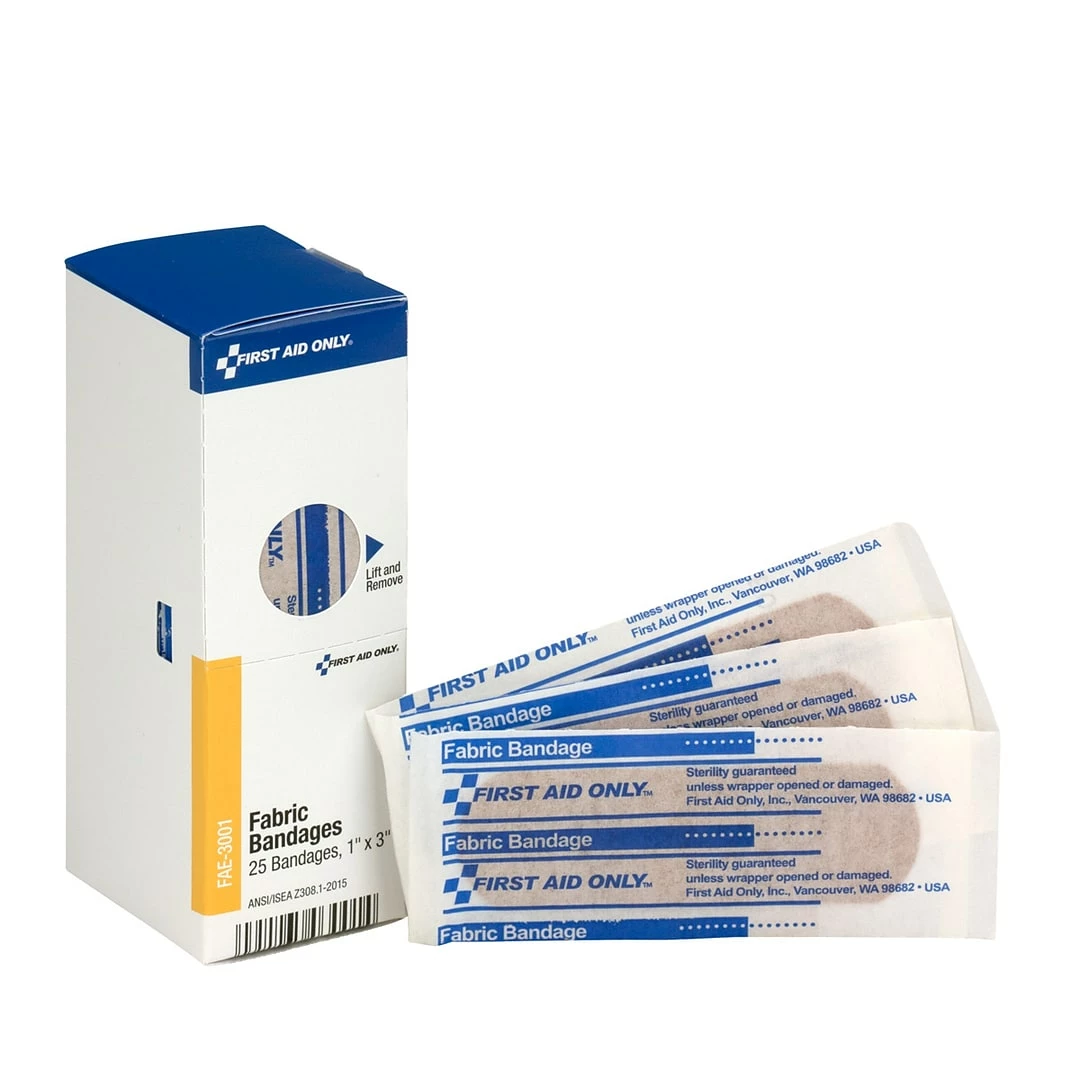 First Aid Only SmartCompliance 1"W X 3"L Adhesive Bandages, 25/Box (FAE-3001)