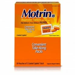 Motrin IB Ibuprofen Tablets, 200 Mg, 50 Travel Packets Of 2 Tablets Each, 100 Count (447419)