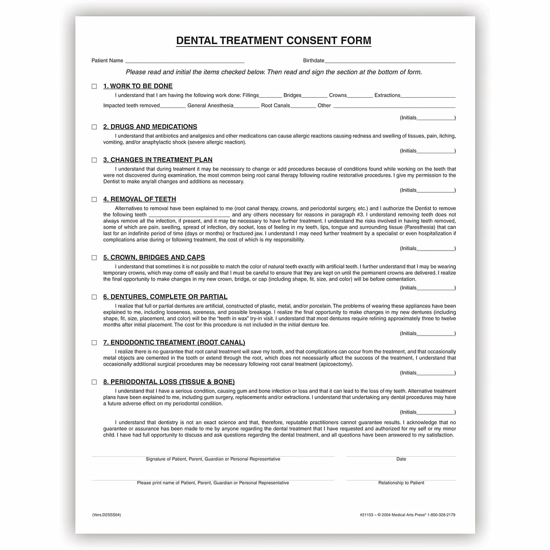 Medical Arts Press® Dental Consent Form; Rainbow FormFamily™, Dental
