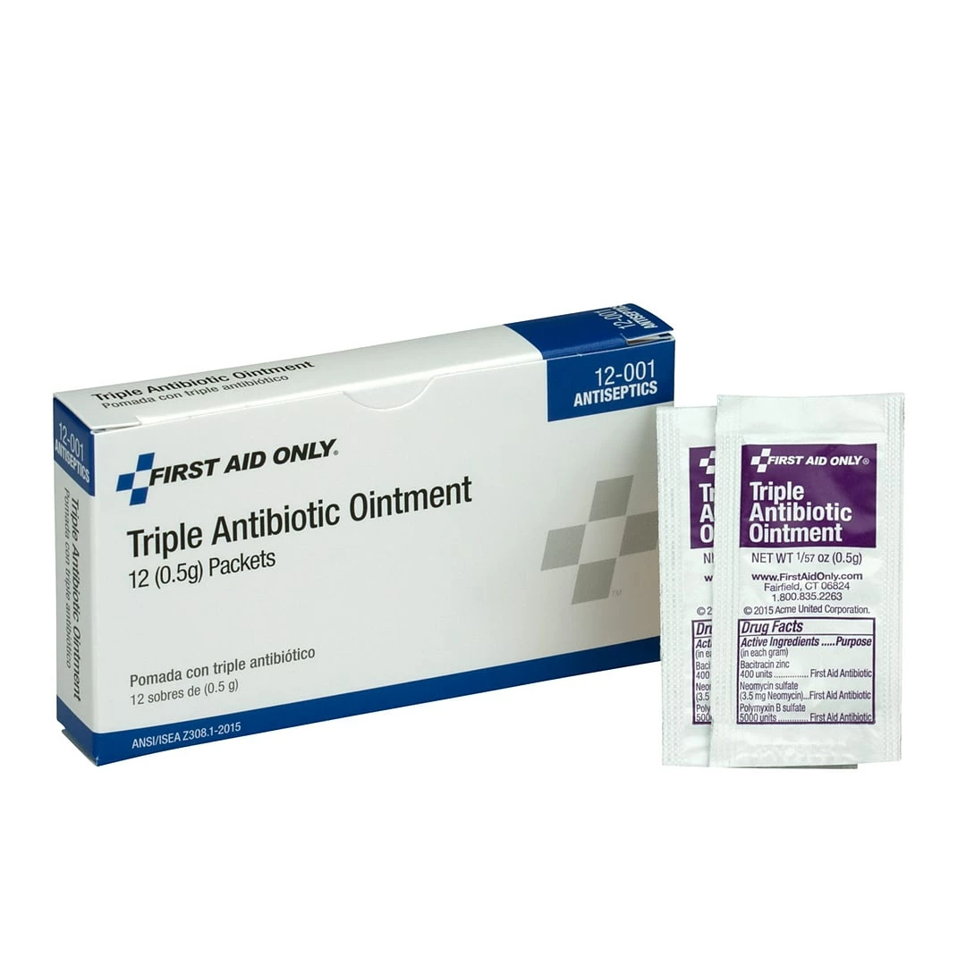 First Aid Only Triple Antibiotic Ointment, 0.02 Oz., 12/Box 12-001