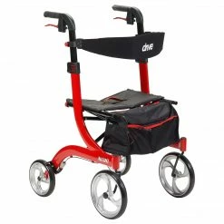 Drive Medical Nitro Duet Dual Function Transport Wheelchair And Rollator Rolling Walker, Red (RTL10266DT)